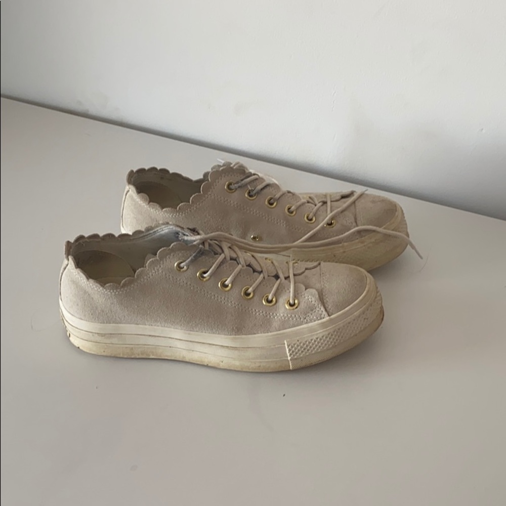 off white suede platform fairly worn converse